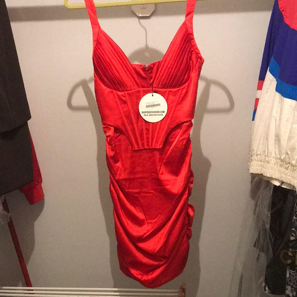 Satin Red Mini Dress with Ruched Side and Structured Bodice